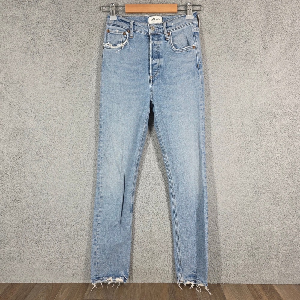 AGOLDE Riley Long High Rise Button Fly Straight Leg Jeans Light Wash Size 23